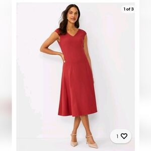 Ann Taylor Red Sleeveless V Neck Dress - 4p
